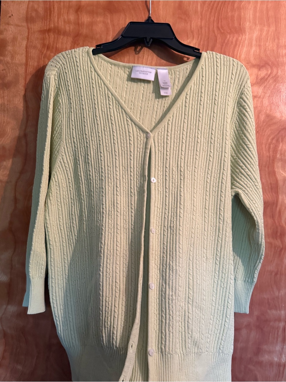 Liz Claiborne light lime green (lighting issue) V-Neck Button-Front Cardigan